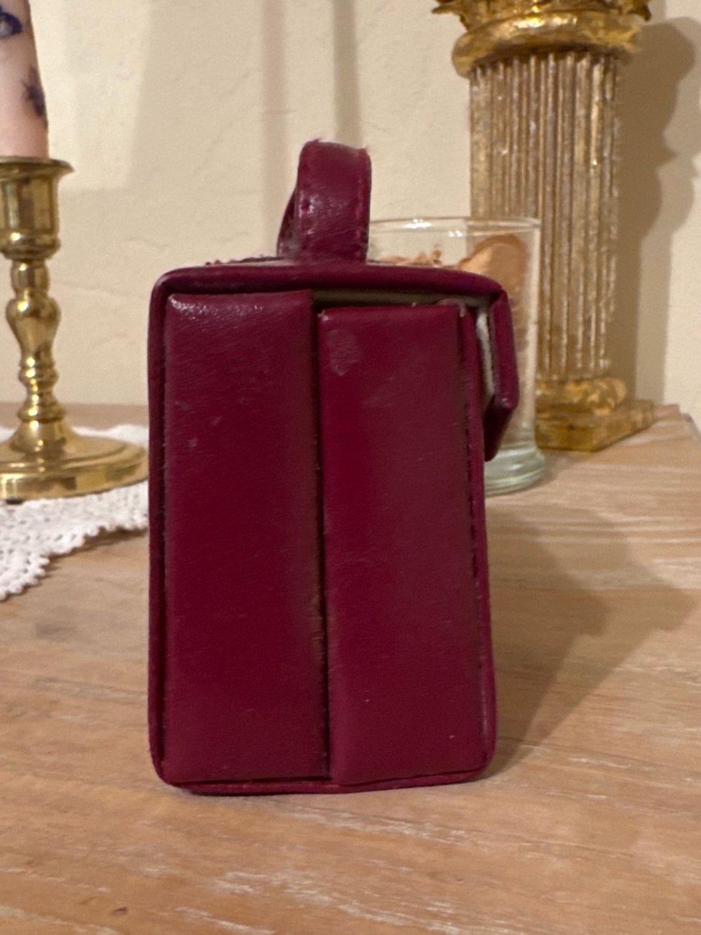 Vintage WOLF Designs Genuine Leather Burgundy Travel Jewelry Case - Picture 5 of 7